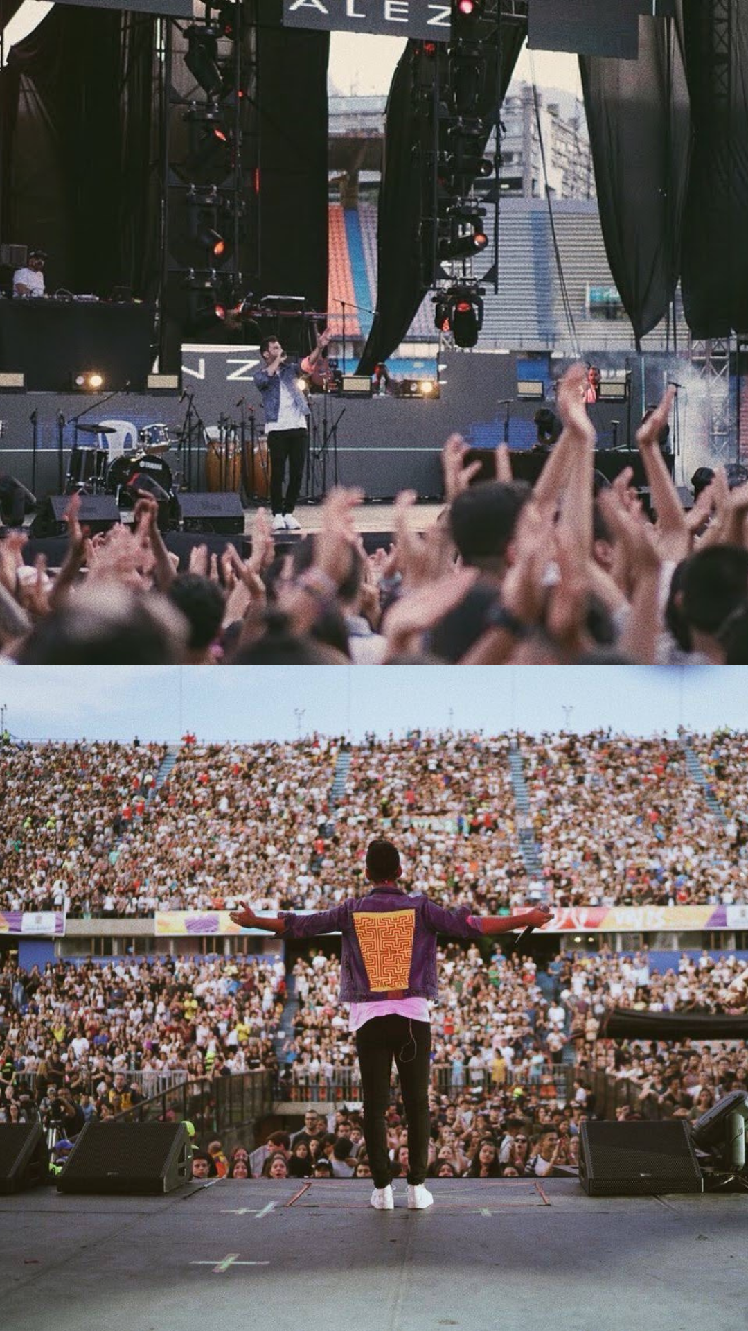 Heider Gonzalez en estadio con manos en alto del público